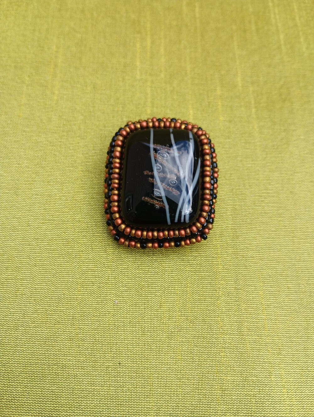 Handmade Black Glass Bead-Edged Brooch